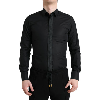 Dolce & Gabbana Black Cotton Logo Formal GOLD Dress Shirt Dolce & Gabbana