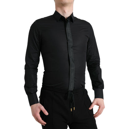 Dolce & Gabbana Black Cotton Logo Formal GOLD Dress Shirt Dolce & Gabbana