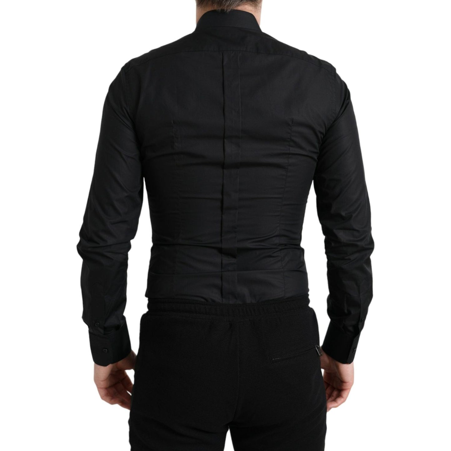 Dolce & Gabbana Black Cotton Logo Formal GOLD Dress Shirt Dolce & Gabbana