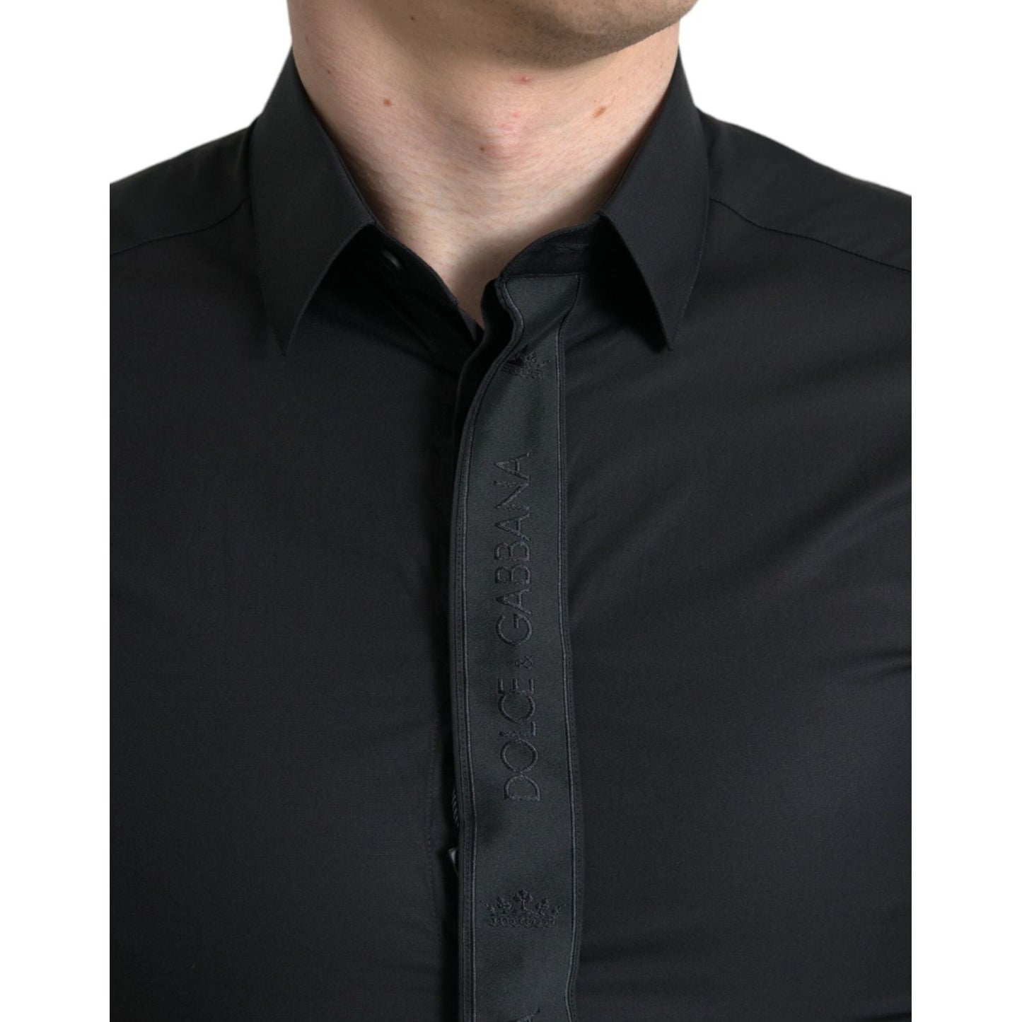 Dolce & Gabbana Black Cotton Logo Formal GOLD Dress Shirt Dolce & Gabbana