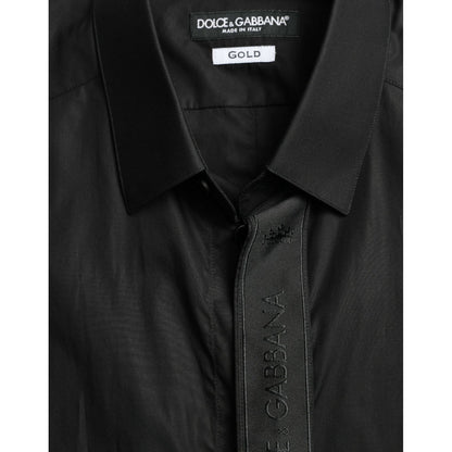 Dolce & Gabbana Black Cotton Logo Formal GOLD Dress Shirt Dolce & Gabbana