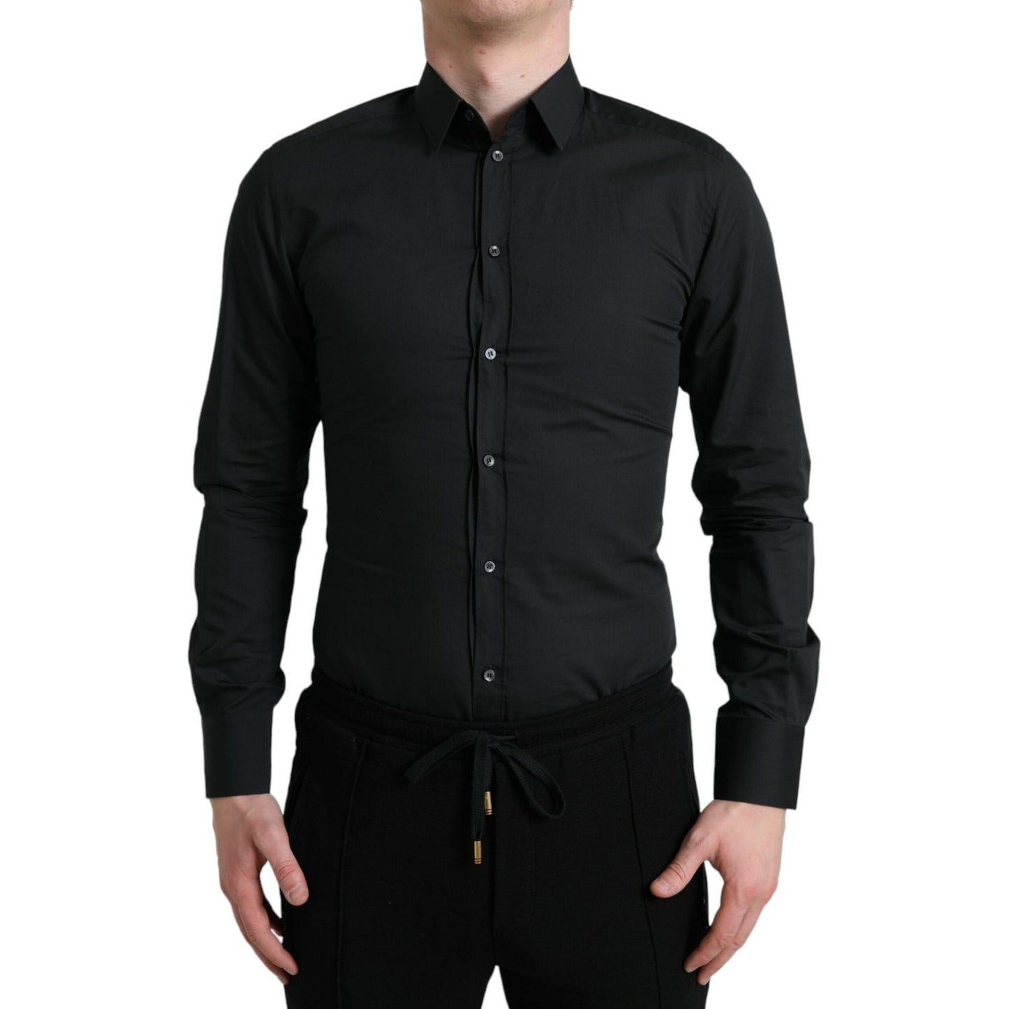 Dolce & Gabbana Black Cotton Silk Formal GOLD Dress Shirt Dolce & Gabbana