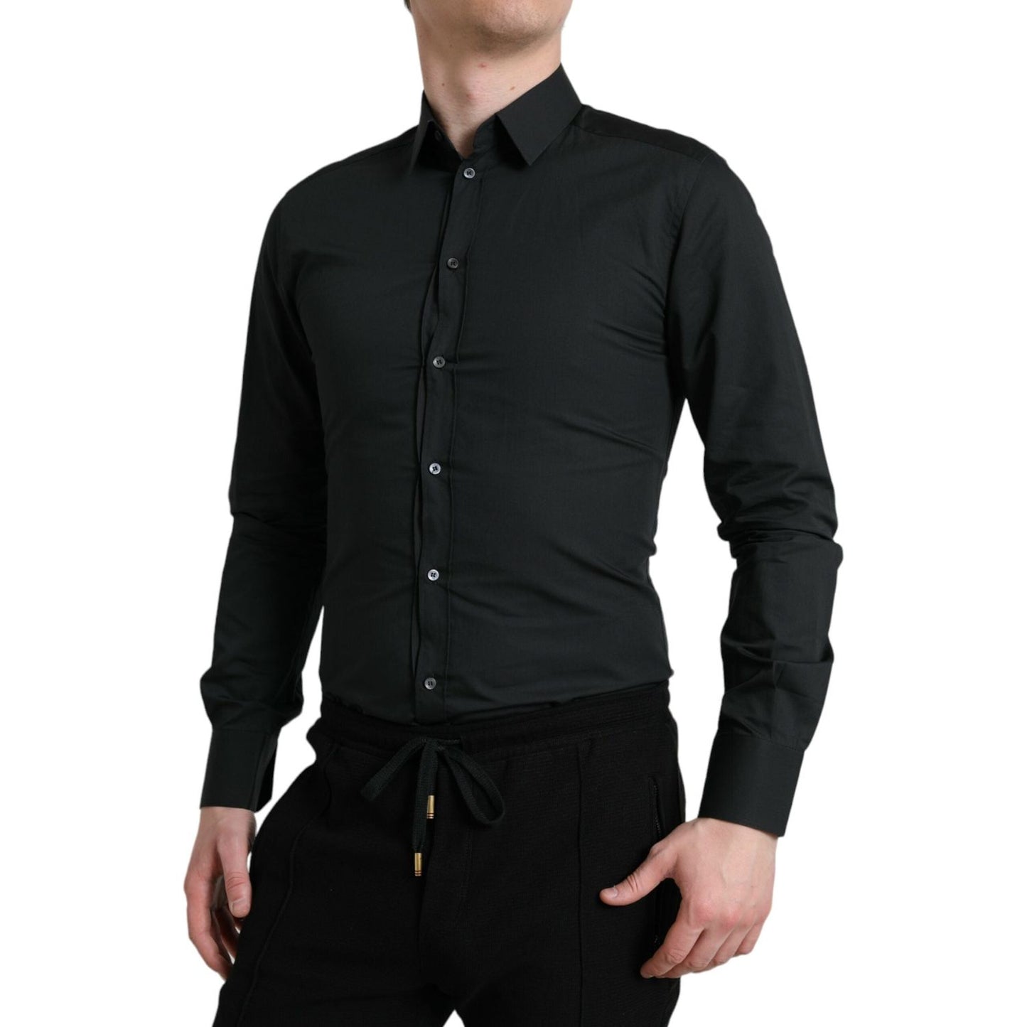 Dolce & Gabbana Black Cotton Silk Formal GOLD Dress Shirt Dolce & Gabbana