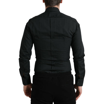 Dolce & Gabbana Black Cotton Silk Formal GOLD Dress Shirt Dolce & Gabbana