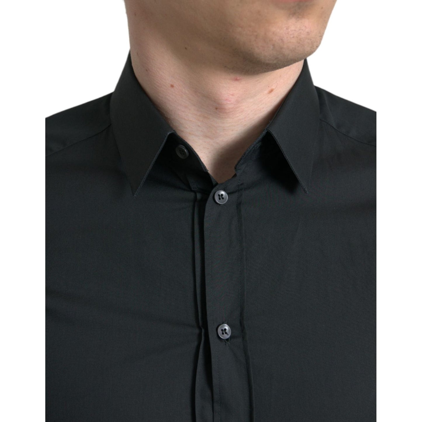 Dolce & Gabbana Black Cotton Silk Formal GOLD Dress Shirt Dolce & Gabbana