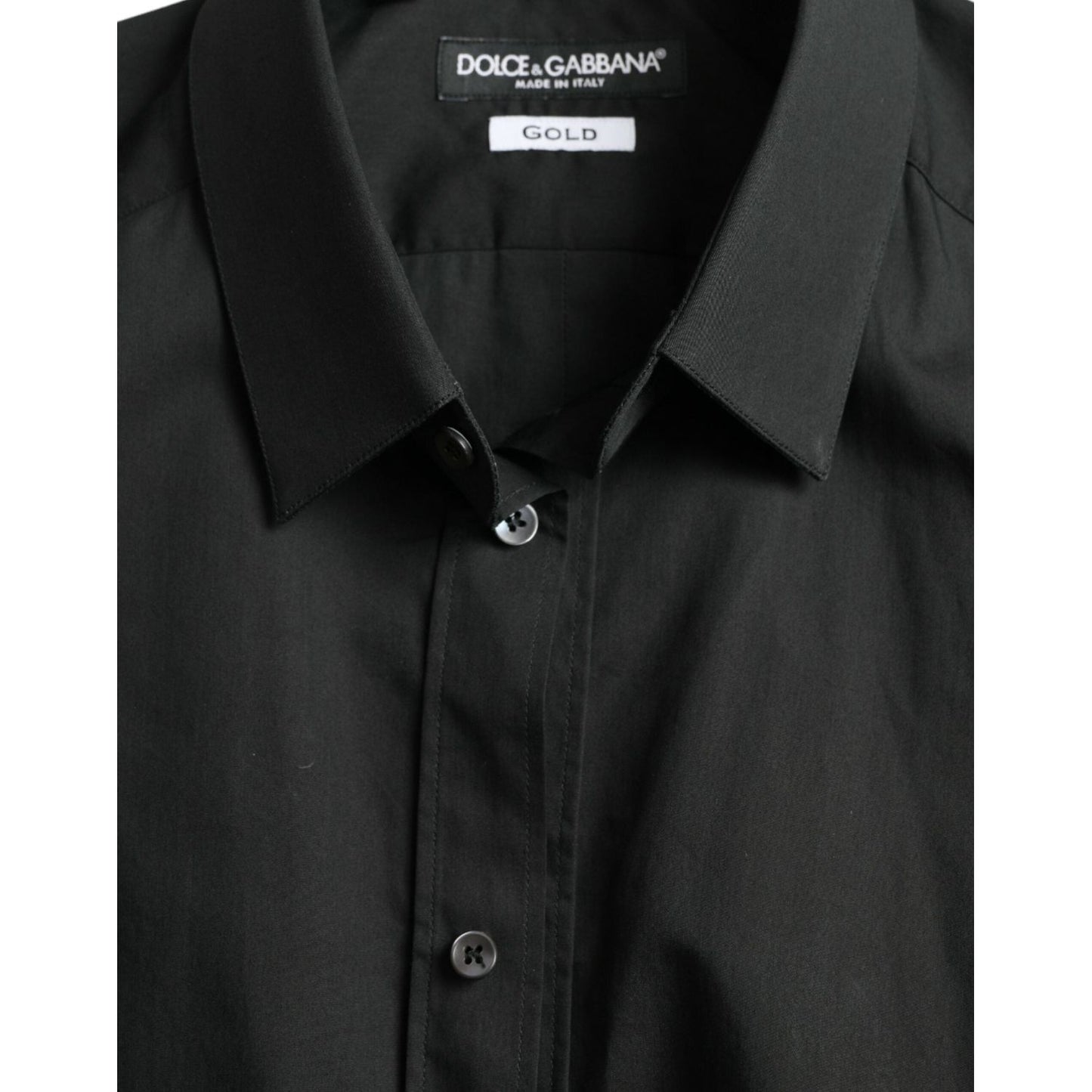 Dolce & Gabbana Black Cotton Silk Formal GOLD Dress Shirt Dolce & Gabbana