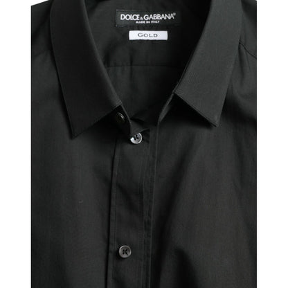 Dolce & Gabbana Black Cotton Silk Formal GOLD Dress Shirt Dolce & Gabbana