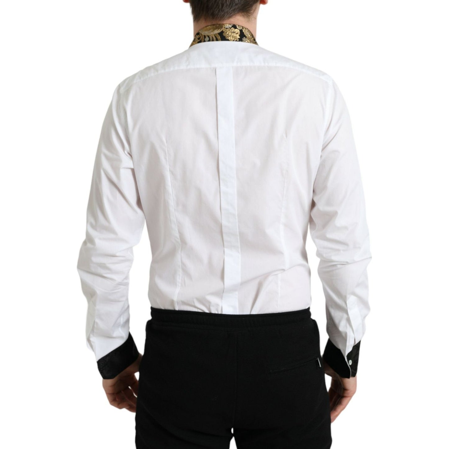 Dolce & Gabbana White Cotton Jacquard Formal GOLD Dress Shirt Dolce & Gabbana
