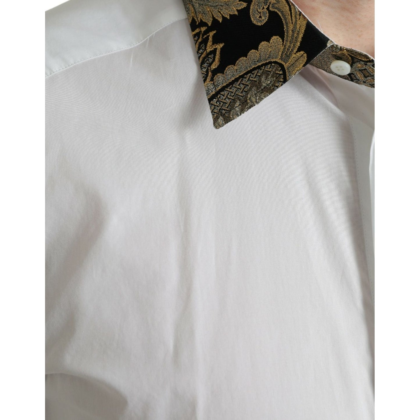 Dolce & Gabbana White Cotton Jacquard Formal GOLD Dress Shirt Dolce & Gabbana