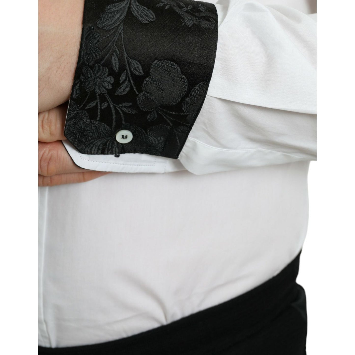 Dolce & Gabbana White Cotton Jacquard Formal GOLD Dress Shirt Dolce & Gabbana