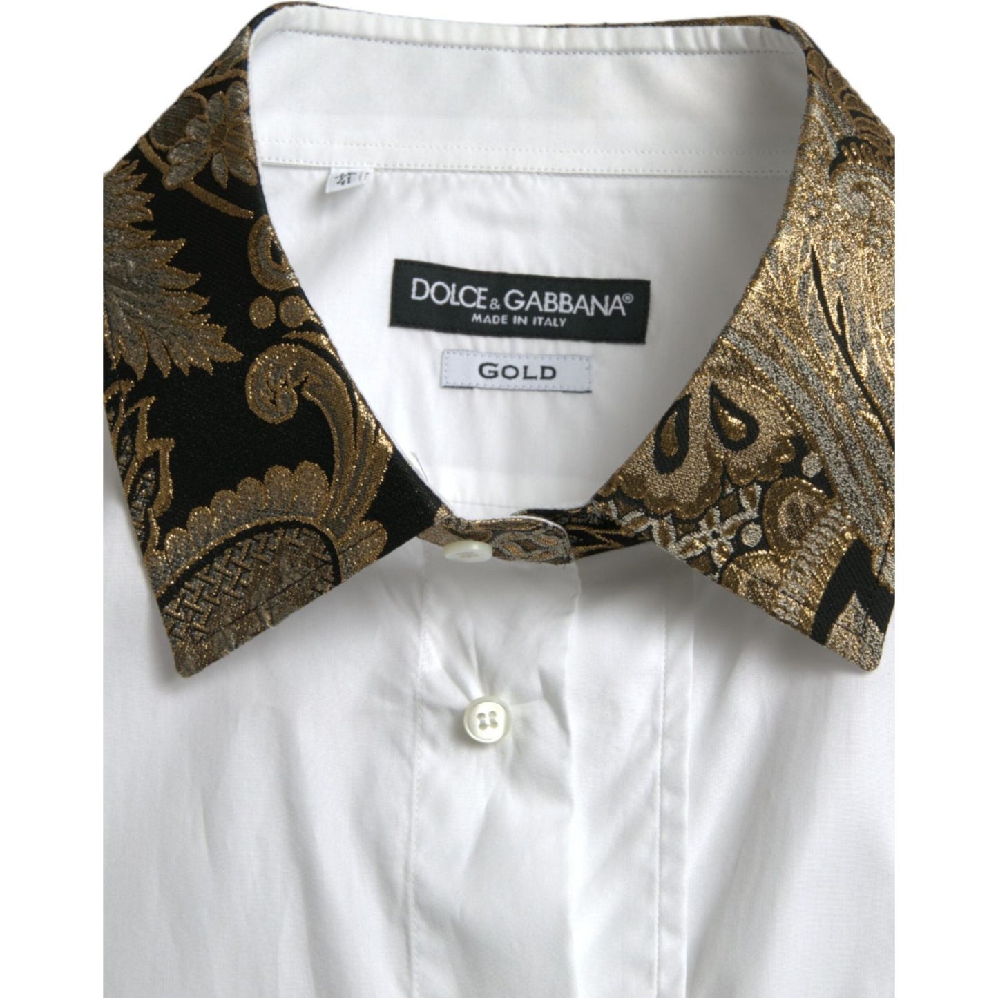 Dolce & Gabbana White Cotton Jacquard Formal GOLD Dress Shirt Dolce & Gabbana