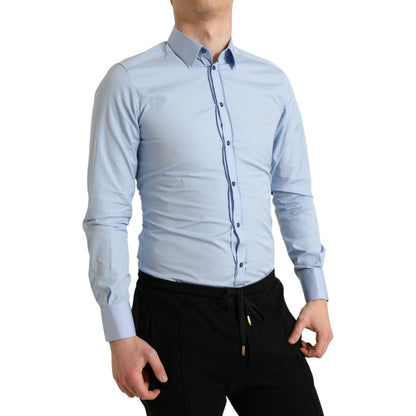 Dolce & Gabbana Sky Blue Cotton Men Formal GOLD Dress Shirt Dolce & Gabbana