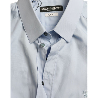 Dolce & Gabbana Sky Blue Cotton Men Formal GOLD Dress Shirt Dolce & Gabbana