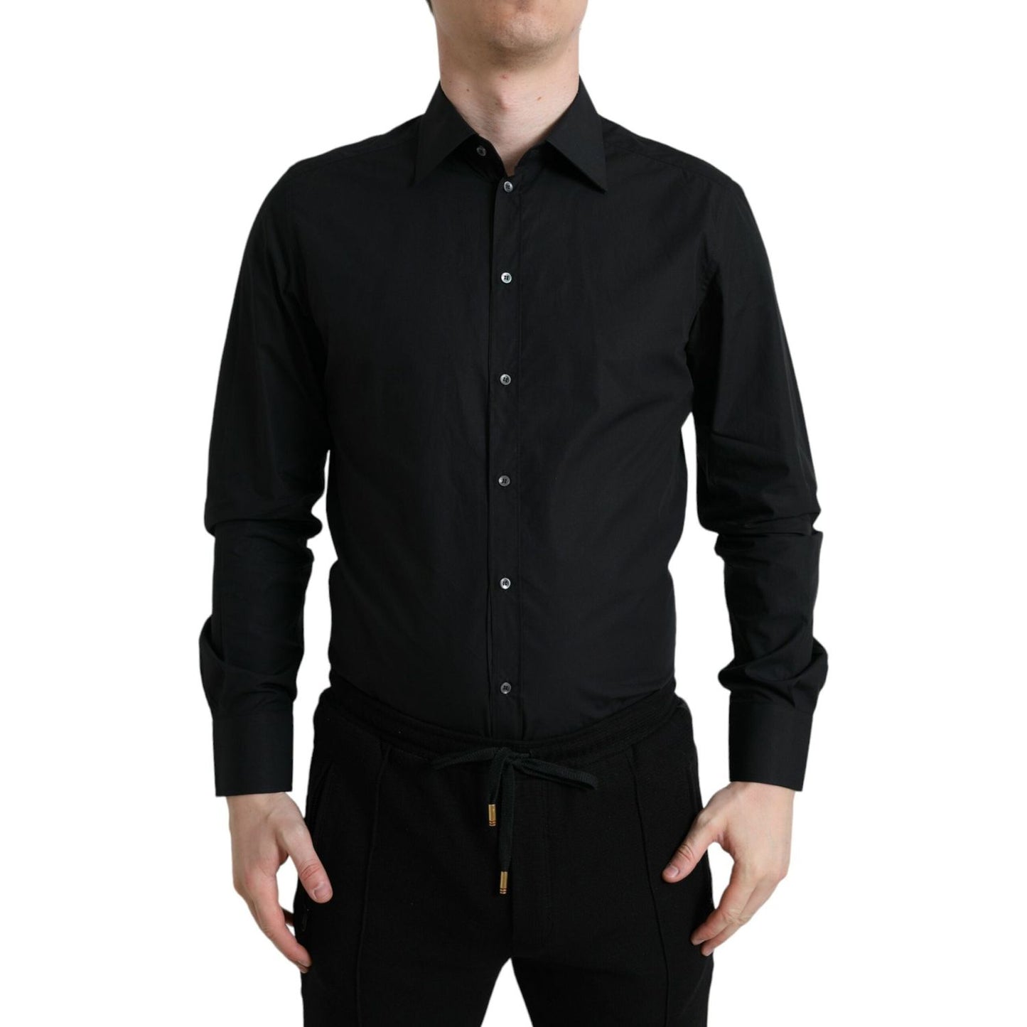 Dolce & Gabbana Black Cotton Men Formal GOLD Dress Shirt Dolce & Gabbana
