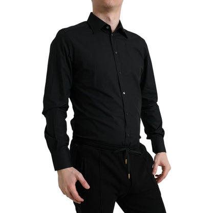 Dolce & Gabbana Black Cotton Men Formal GOLD Dress Shirt Dolce & Gabbana
