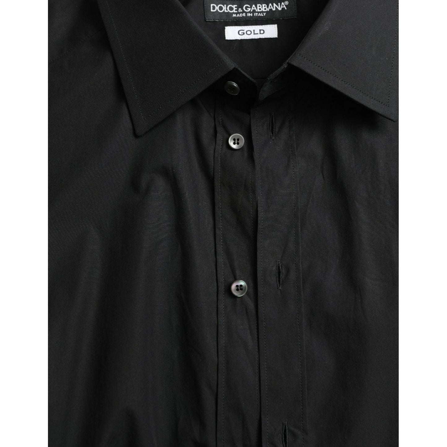 Dolce & Gabbana Black Cotton Men Formal GOLD Dress Shirt Dolce & Gabbana