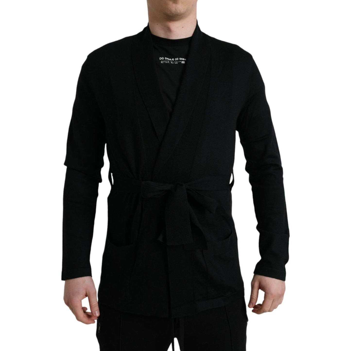 Dolce & Gabbana Black Cashmere Long Sleeves Belted Wrap Robe Dolce & Gabbana