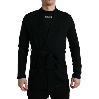 Dolce & Gabbana Black Cashmere Long Sleeves Belted Wrap Robe Dolce & Gabbana