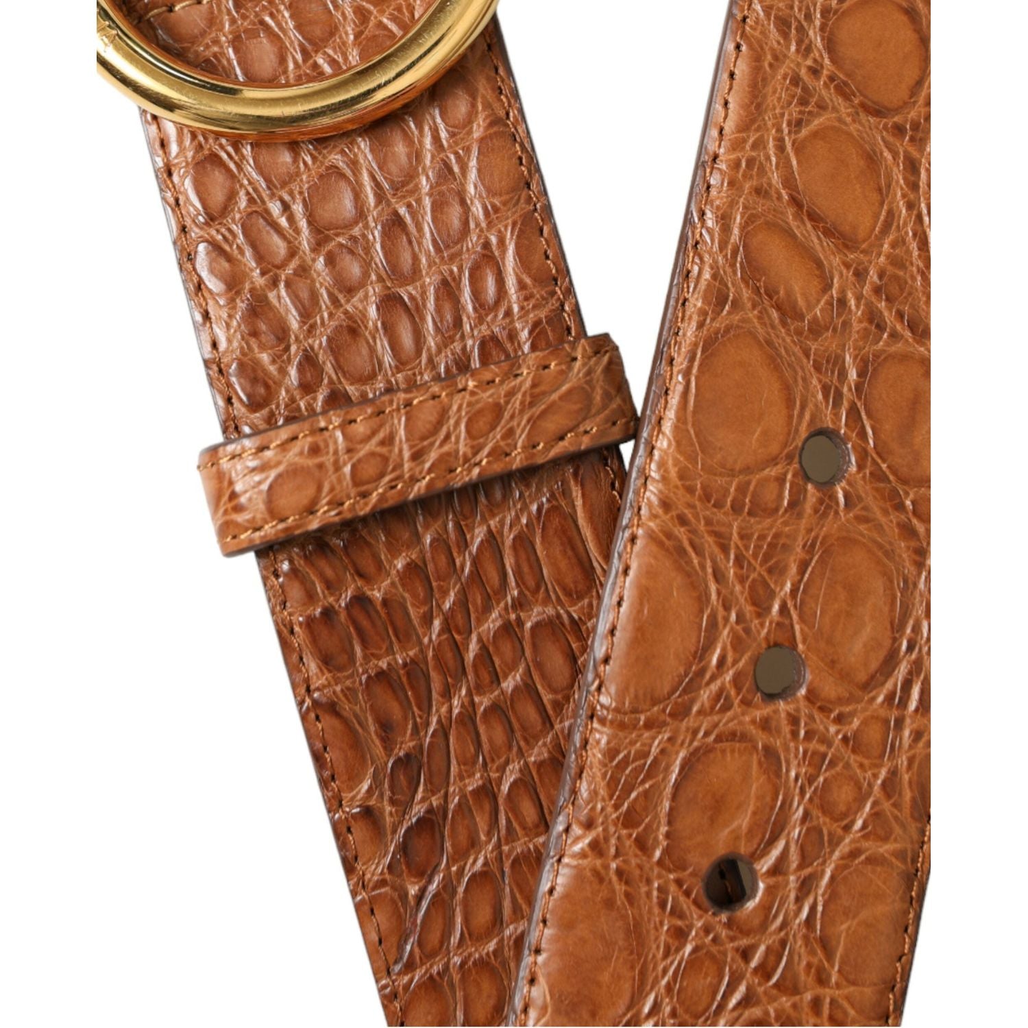 Dolce & Gabbana Brown Exotic Leather Round Buckle Belt