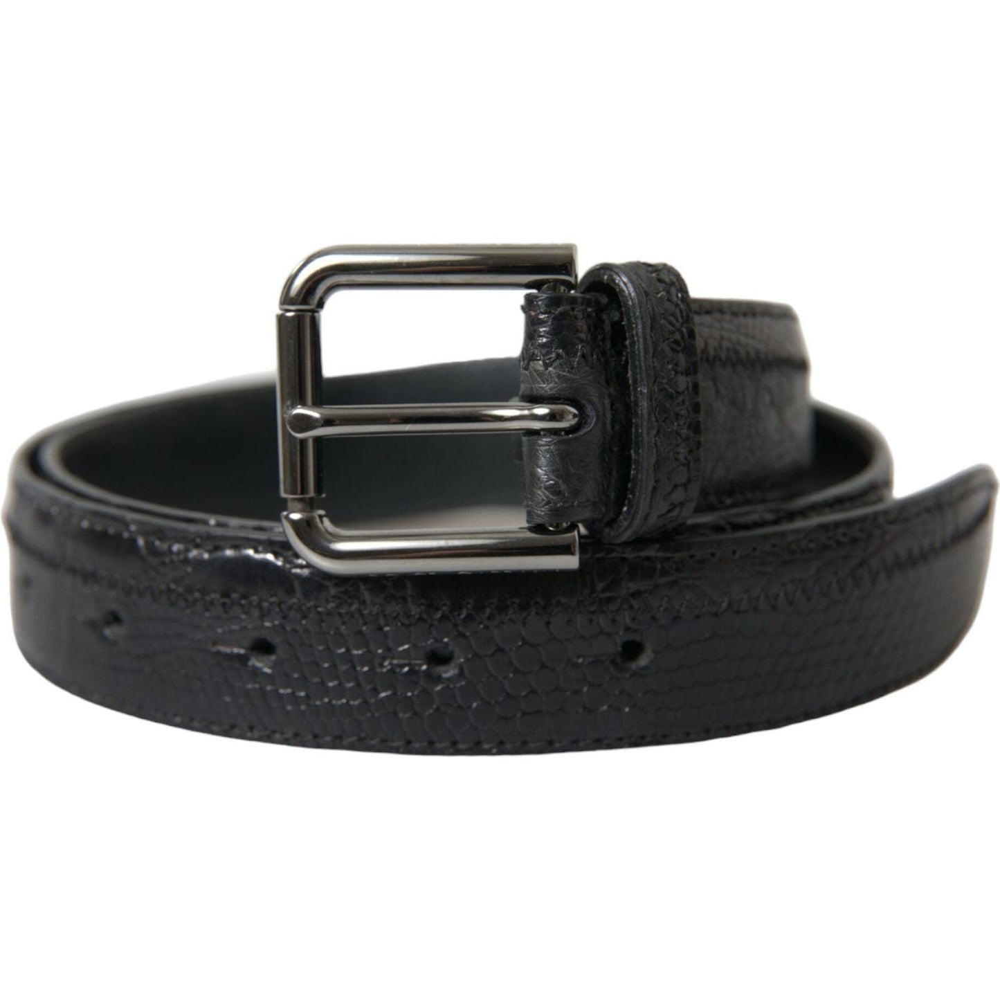Dolce & Gabbana Black Exotic Leather Silver Metal Buckle Belt