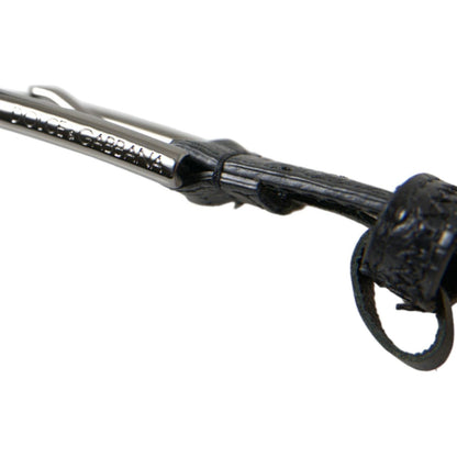 Dolce & Gabbana Black Exotic Leather Silver Metal Buckle Belt