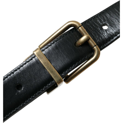 Dolce & Gabbana Black Calf Leather Gold Metal Buckle Belt