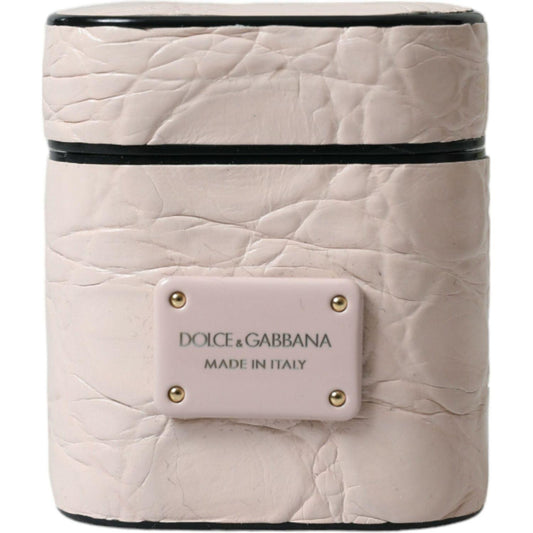 Dolce & Gabbana Light Pink Calf Leather Metal Logo Plaque Airpods Case SMY101336