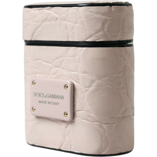 Dolce & Gabbana Light Pink Calf Leather Metal Logo Plaque Airpods Case SMY101336