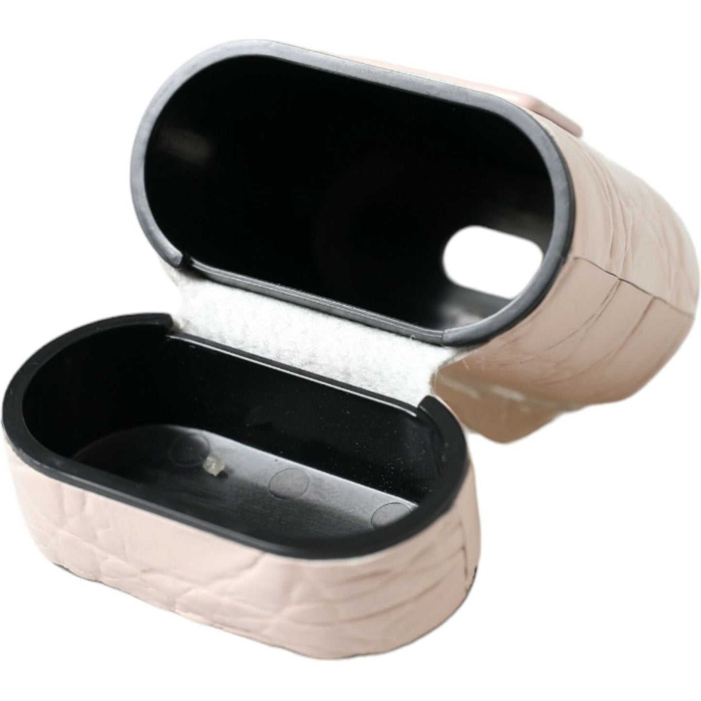 Dolce & Gabbana Light Pink Calf Leather Metal Logo Plaque Airpods Case