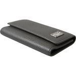 Dolce & Gabbana Gray Leather Silver Metal Logo Plaque Trifold Keyring SMY101305