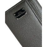 Dolce & Gabbana Gray Leather Silver Metal Logo Plaque Trifold Keyring SMY101305