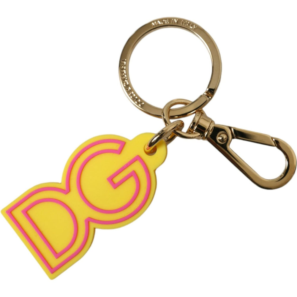 Dolce & Gabbana Yellow Rubber Gold Tone Metal DG Logo Keyring Keychain SMY101360