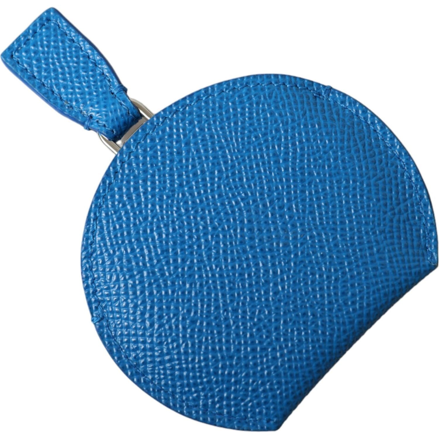 Dolce & Gabbana Blue Calfskin Leather Round Logo Hand Mirror Holder