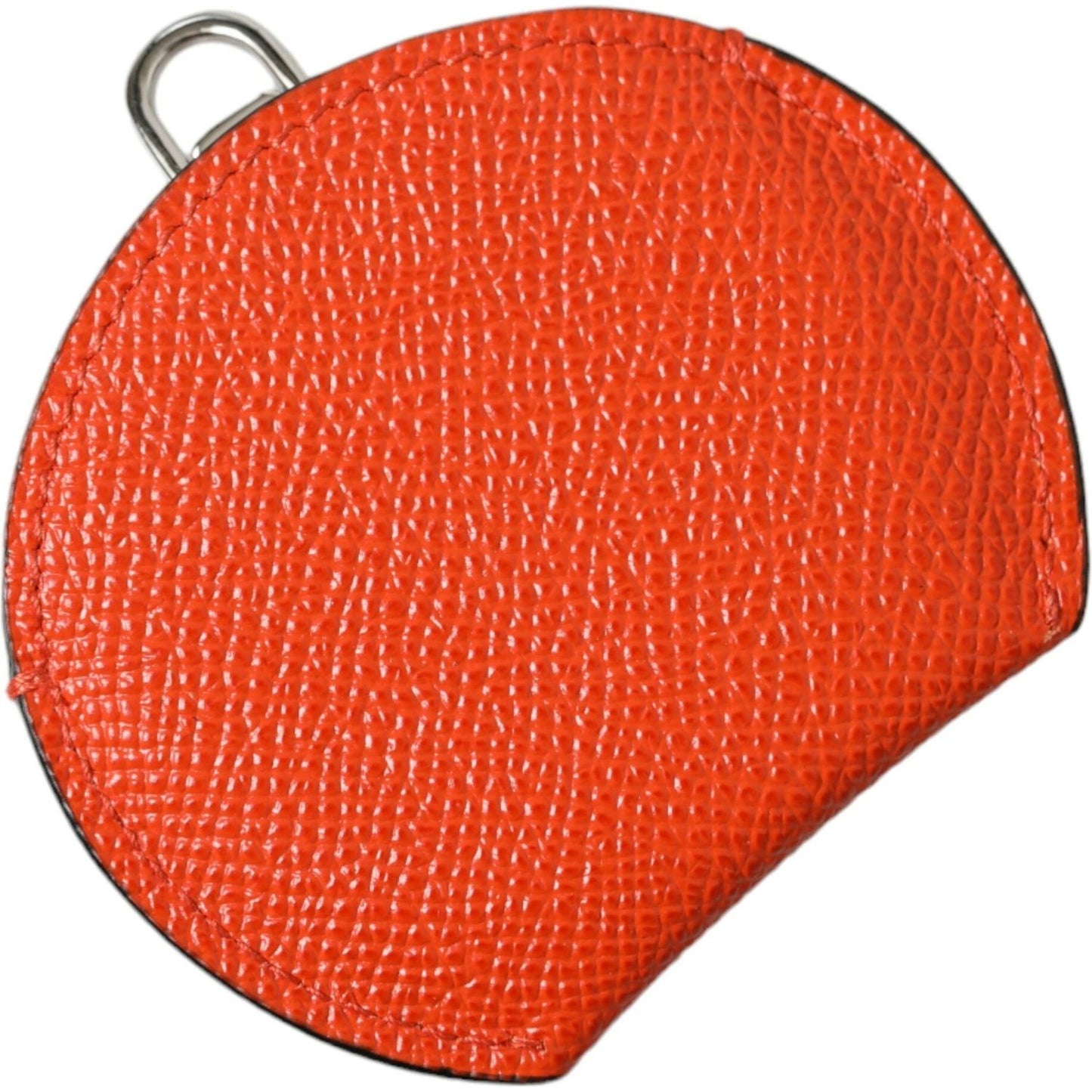 Dolce & Gabbana Orange Calfskin Leather Round Logo Hand Mirror Holder