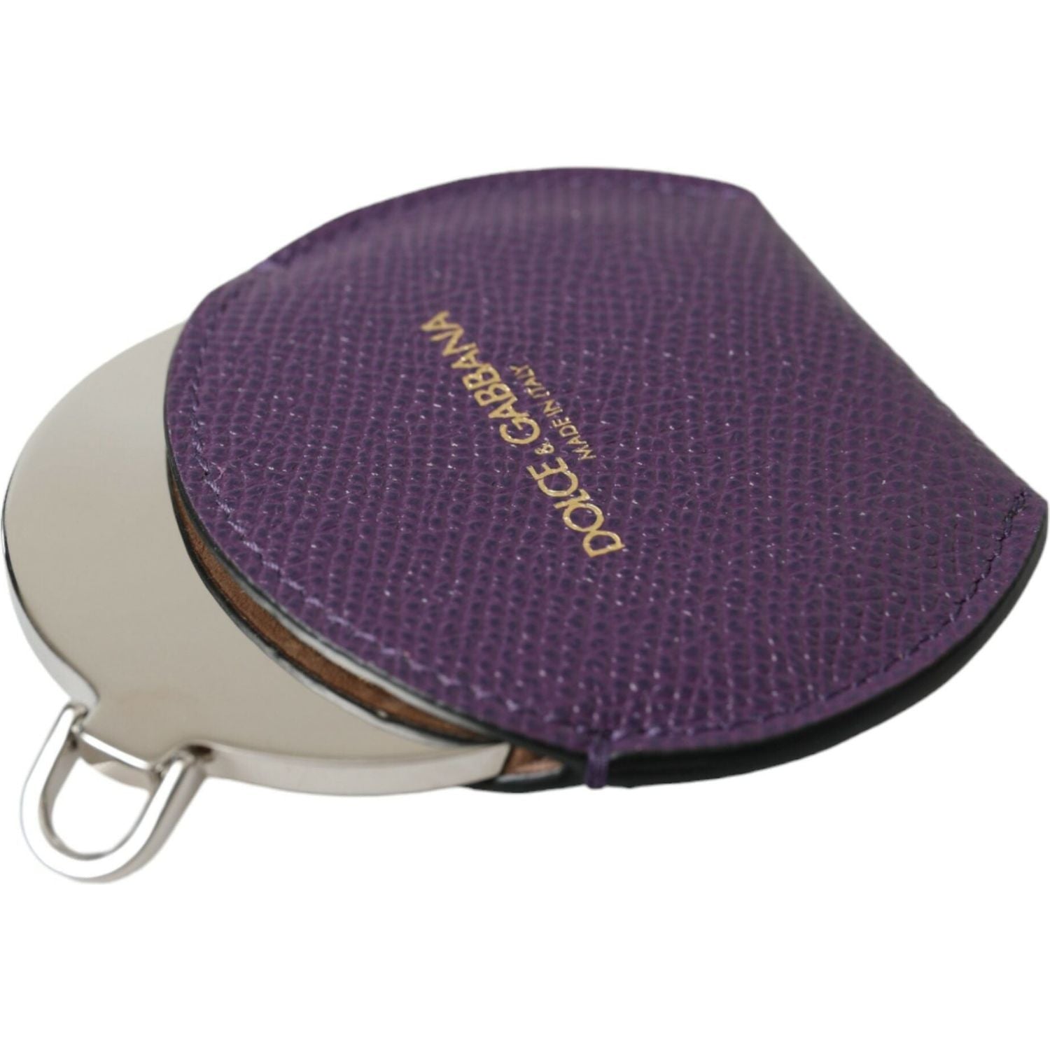 Dolce & Gabbana Purple Calfskin Leather Round Logo Hand Mirror Holder