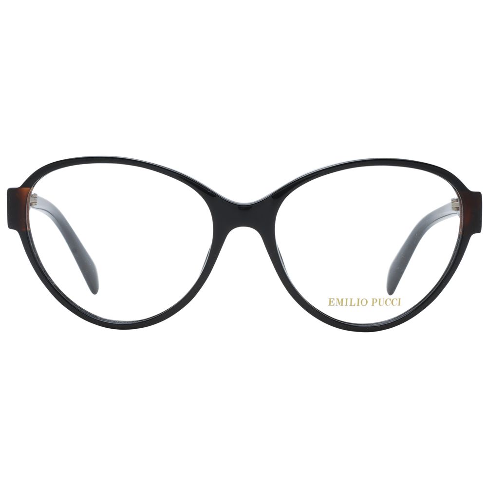 Emilio Pucci Black Women Glasses Frame, full-rim black plastic with butterfly style, includes branded case, size 55-16-140.