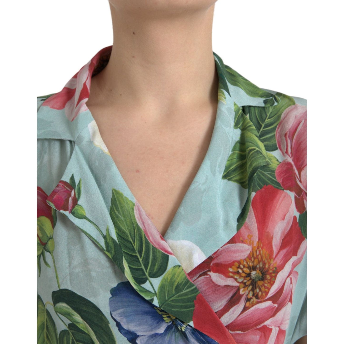 Dolce & Gabbana Blue Floral Wide Leg Wrap Jumpsuit Dress