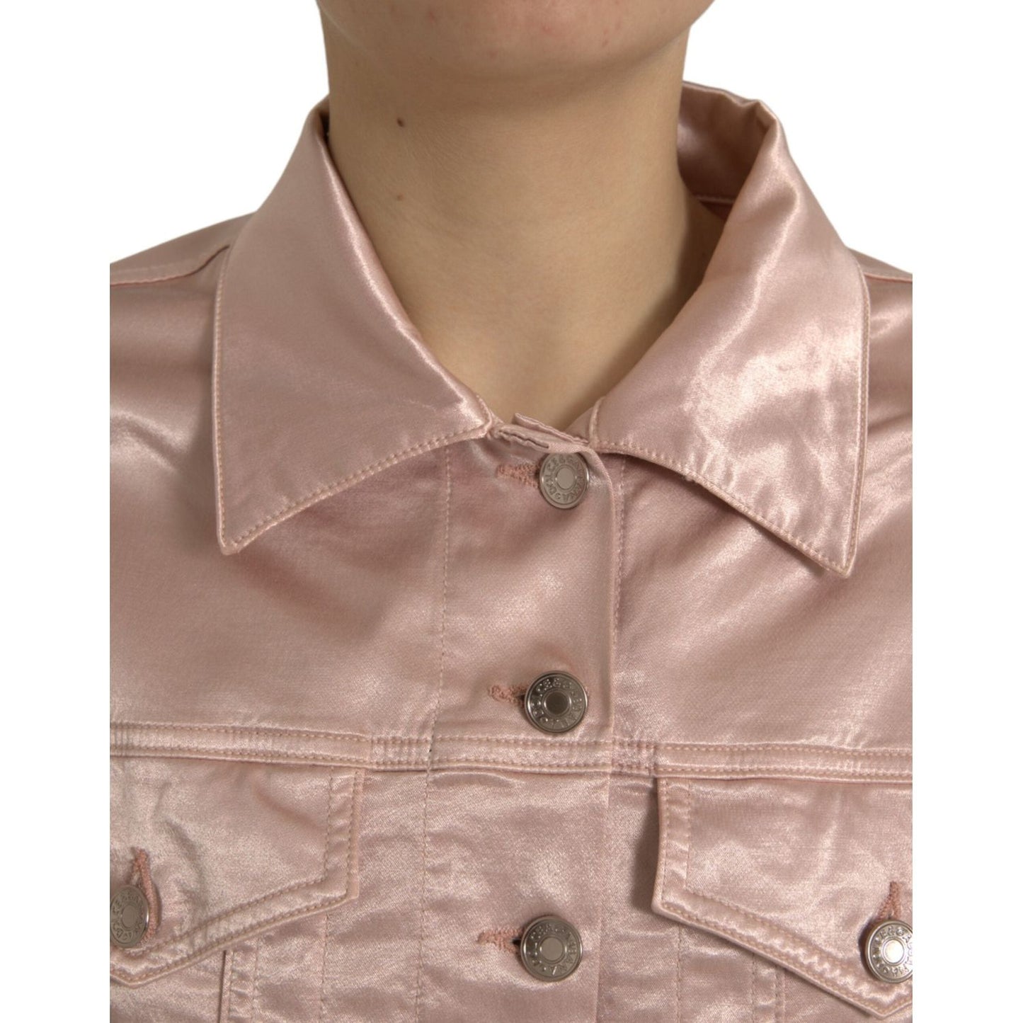 Dolce & Gabbana Pink Cotton Stretch Collared Cropped Jacket