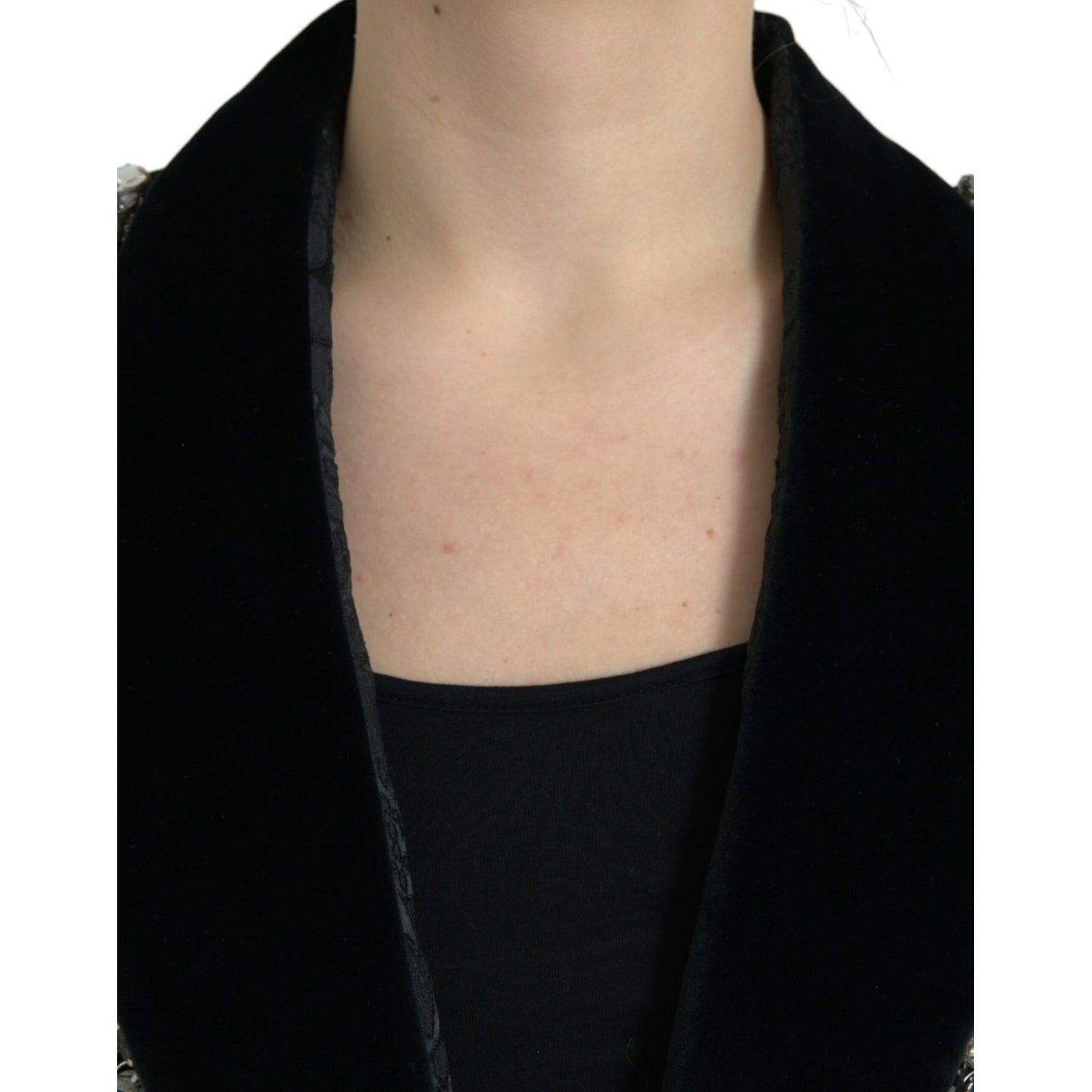 Dolce & Gabbana Black Crystal Embellished Overcoat Jacket