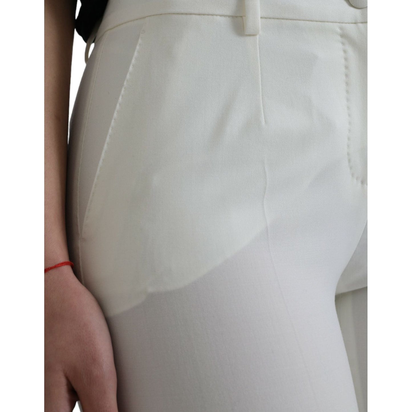 Dolce & Gabbana White Wool Mid Waist Tapered Pants