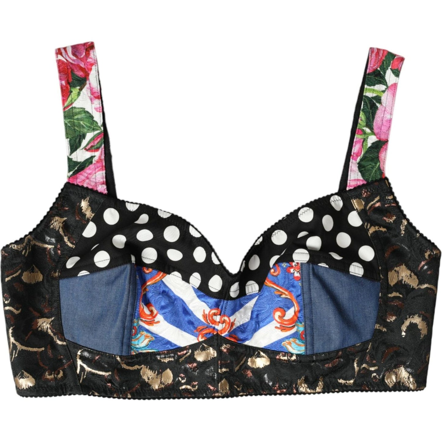 Dolce & Gabbana Multicolor Floral Patchwork Bustier Crop Top