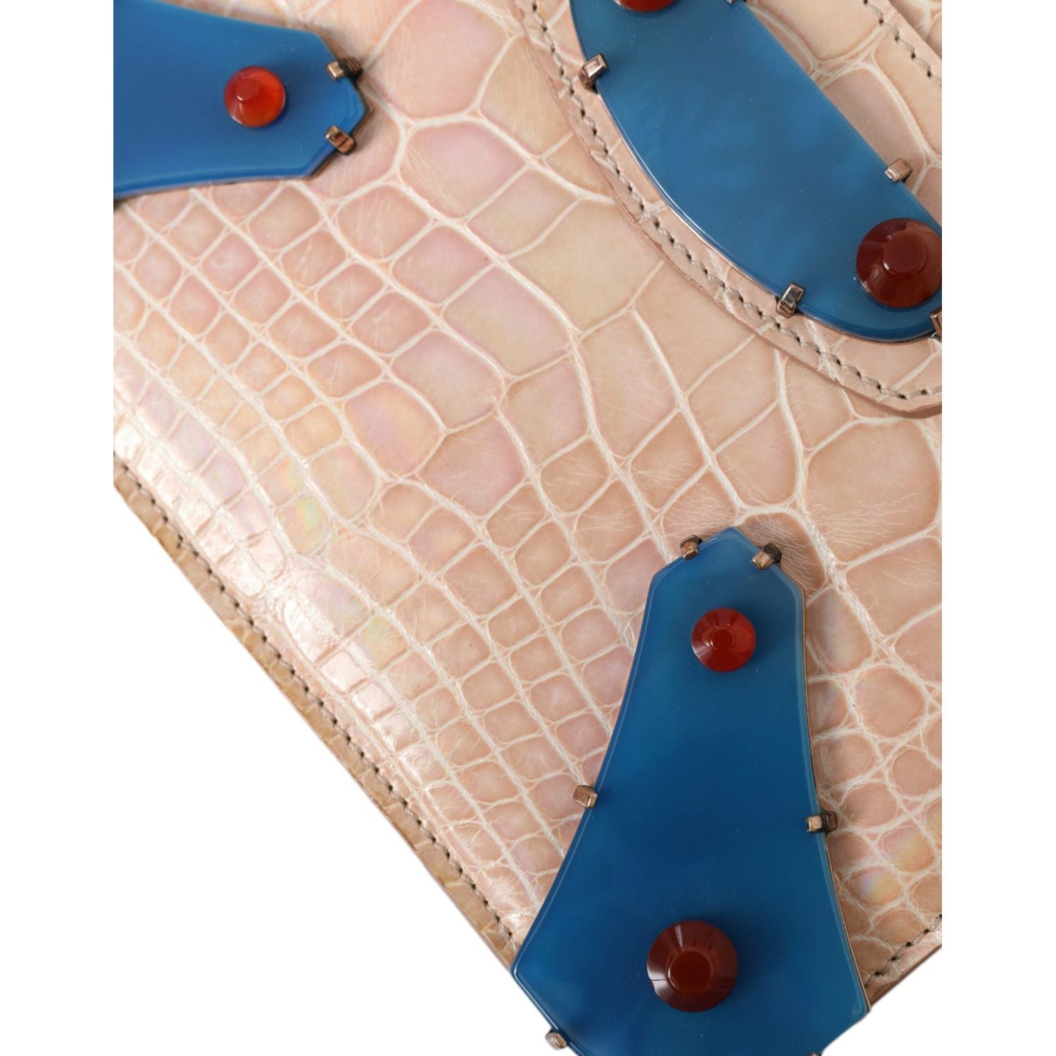 Balenciaga Beige Blue Agate Exotic Leather Gold Chain Purse Bag