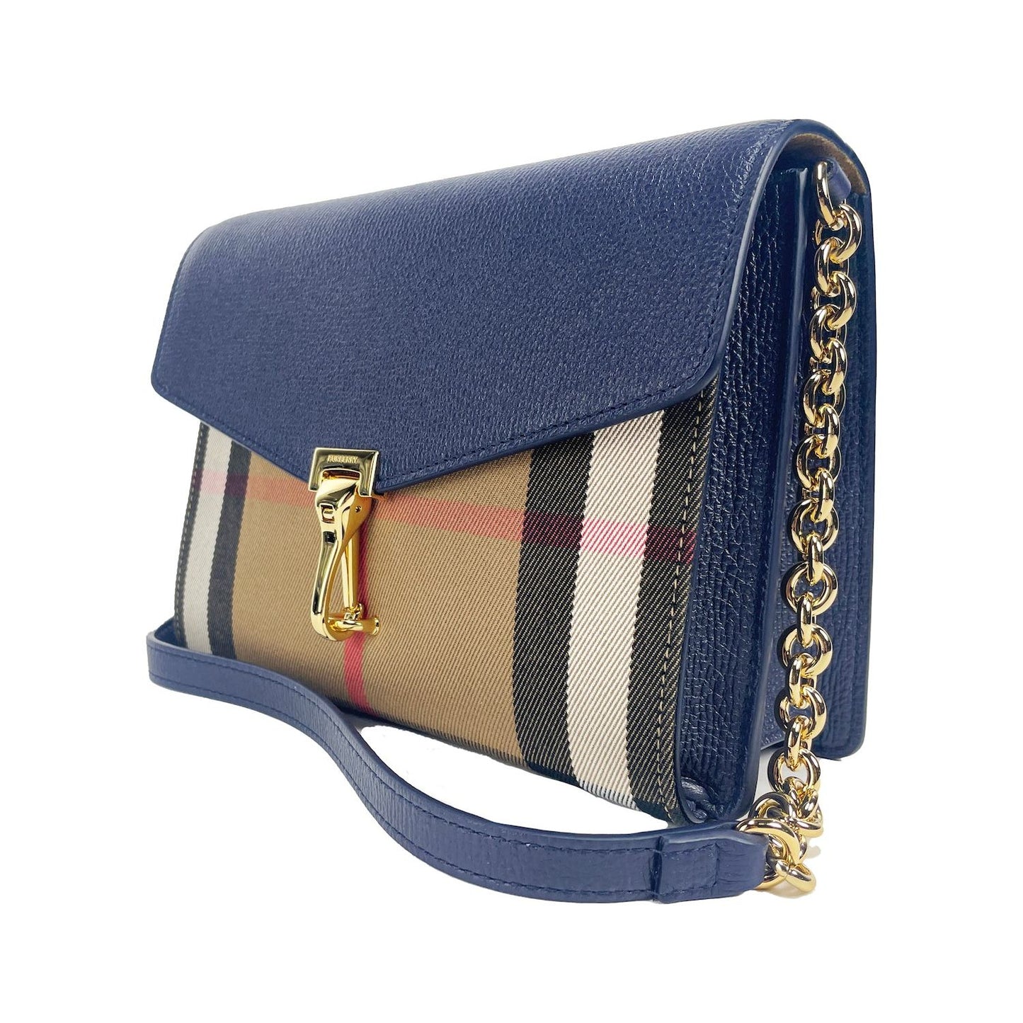 Burberry Macken Small Regency Blue House Check Leather Crossbody Bag