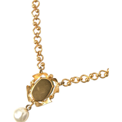Dolce & Gabbana Gold Brass Chain Pearl Pendant Charm Necklace Necklace