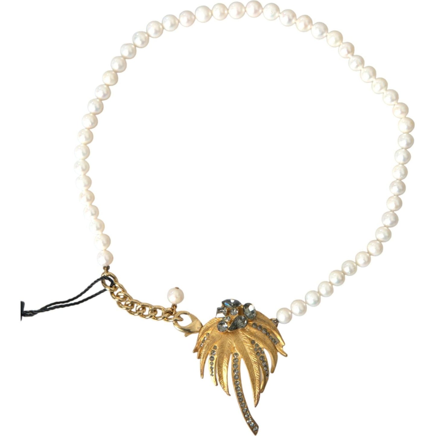Dolce & Gabbana Gold Brass Crystal Pearl Tree Pendant Charm Necklace Necklace