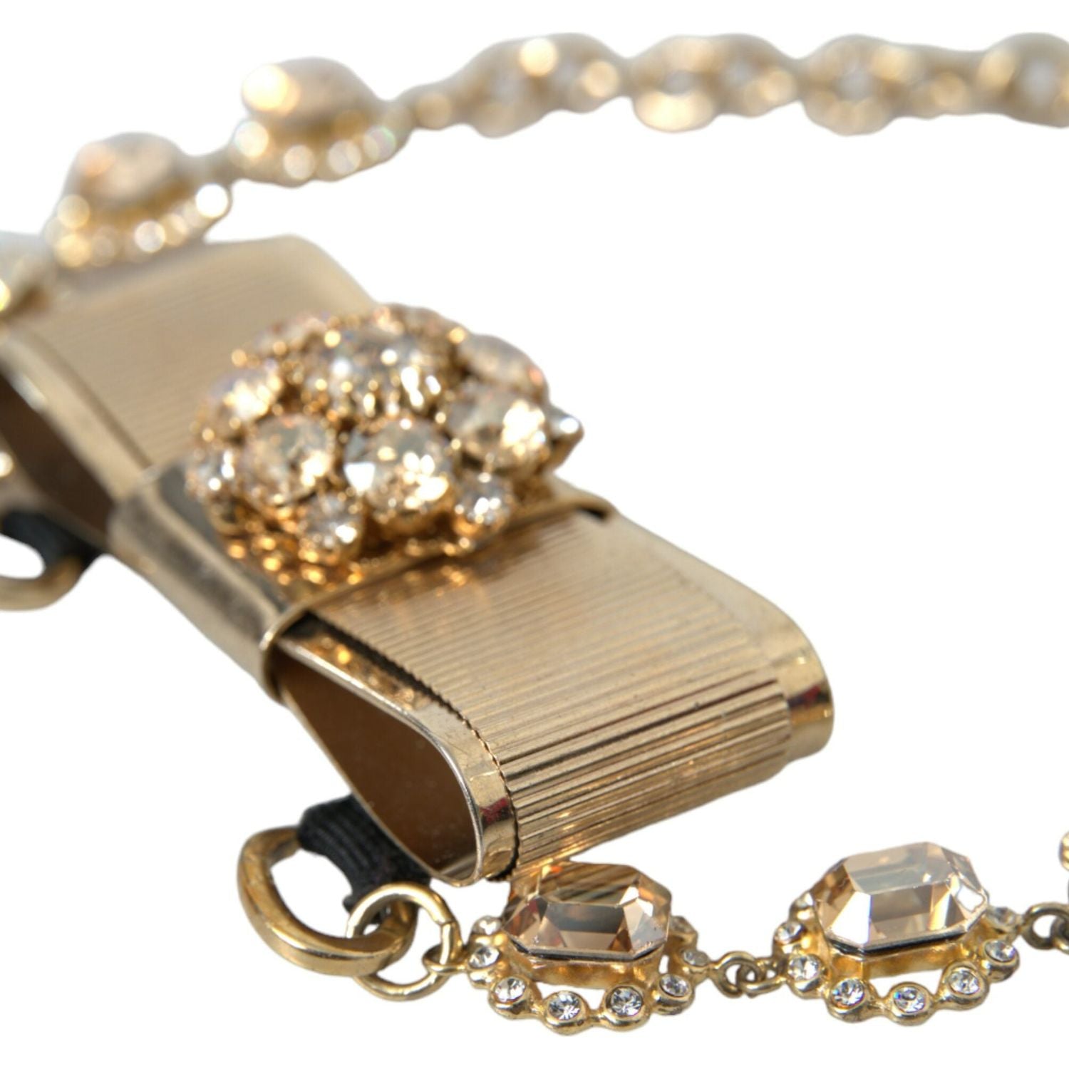Dolce & Gabbana Gold Brass Clear Crystal Bow Chain Choker Necklace