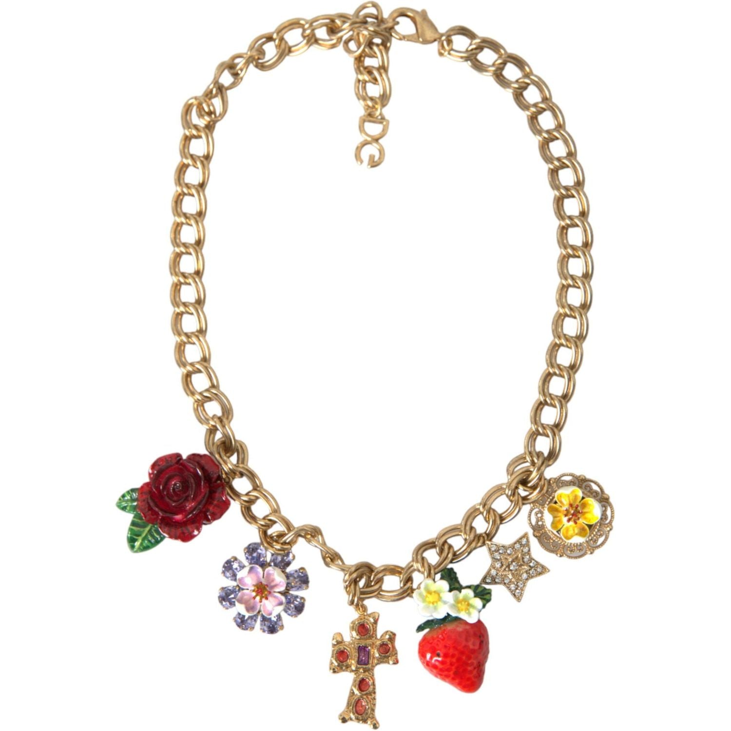 Dolce & Gabbana Gold Chain Rose Cross Strawberry Star Pendant Necklace