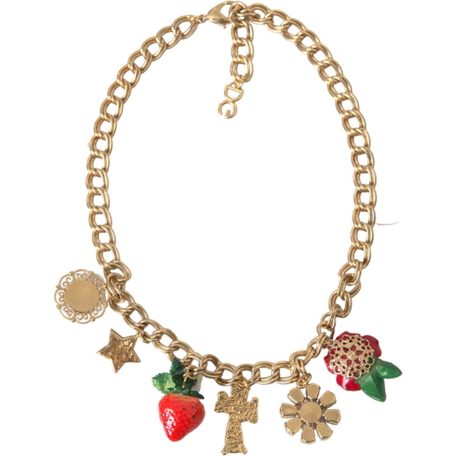 Dolce & Gabbana Gold Chain Rose Cross Strawberry Star Pendant Necklace