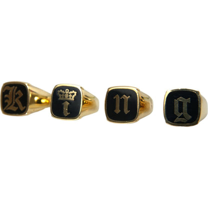 Dolce & Gabbana Gold Brass KING Enamel Set of 4 Ring Ring