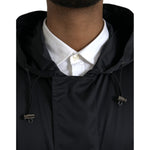 Dolce & Gabbana Black Polyester Hooded Long Windbreaker Jacket
